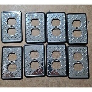 Diamond Plate Outlet Covers Polished Chrome 1-Gang Wall Plate Metal 8 Count